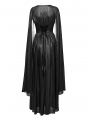 Black Gothic Deep V-Neck Cape Sleeve Printed Chiffon Long Dress