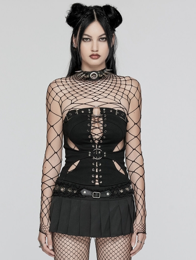 Black Sexy Gothic Punk Hollow Out Back Zipper Tube Top for Women