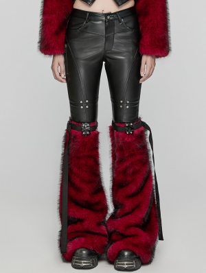 Black and Red Gothic Punk Handsome Faux Fur Leg Warmers for Women