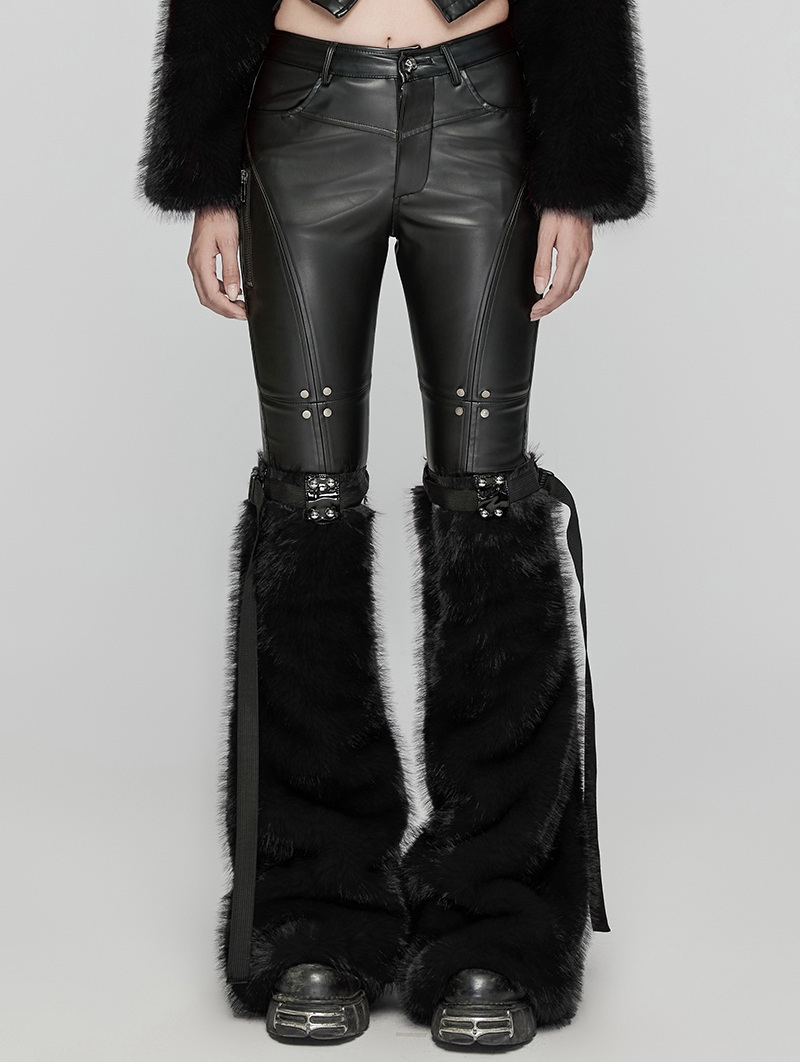 Black Gothic Punk Handsome Faux Fur Leg Warmers for Women