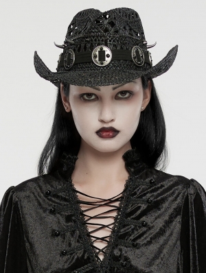 Black Gothic Punk Personalized Hollow Hat for Women