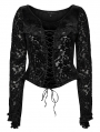 Black Gothic V-Neck Gorgeous Lace Velvet T-Shirt for Women