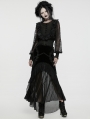 Black Gothic Sequin Pleated Ruffle Lace Shirt for Women