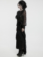 Black Gothic Sequin Pleated Ruffle Lace Shirt for Women