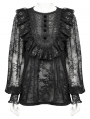 Black Gothic Sequin Pleated Ruffle Lace Shirt for Women