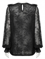 Black Gothic Sequin Pleated Ruffle Lace Shirt for Women