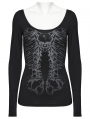 Black Gothic Backbone Chain Punk Long Sleeve T-Shirt for Women