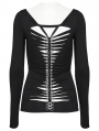 Black Gothic Backbone Chain Punk Long Sleeve T-Shirt for Women