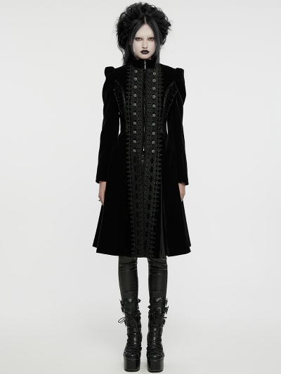 Black Retro Gothic Velvet Symmetric Embroidery Party Coat for Women