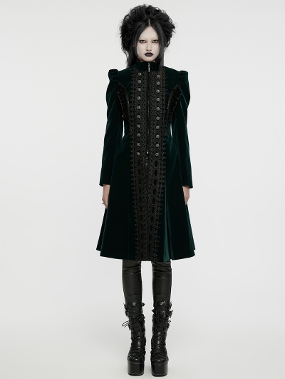 Black and Green Retro Gothic Velvet Symmetric Embroidery Party Coat for Women