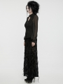 Black Gothic Hollow Out Lace Applique Zip Front Shirt for Women