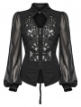 Black Gothic Hollow Out Lace Applique Zip Front Shirt for Women