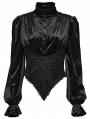 Black Retro Gothic Velvet Ruffle Shirt for Women