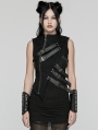 Black Gothic Punk Asymmetric Hollow Sleeveless Vest Coat for Women