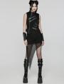 Black Gothic Punk Asymmetric Hollow Sleeveless Vest Coat for Women