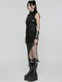 Black Gothic Punk Asymmetric Hollow Sleeveless Vest Coat for Women