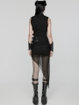 Black Gothic Punk Asymmetric Hollow Sleeveless Vest Coat for Women