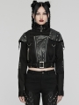 Black Gothic Punk Studded Leather Military Style Short Jacket for Women