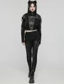 Black Gothic Punk Studded Leather Military Style Short Jacket for Women