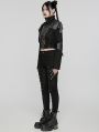 Black Gothic Punk Studded Leather Military Style Short Jacket for Women