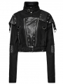 Black Gothic Punk Studded Leather Military Style Short Jacket for Women