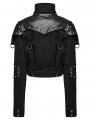 Black Gothic Punk Studded Leather Military Style Short Jacket for Women