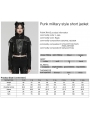 Black Gothic Punk Studded Leather Military Style Short Jacket for Women