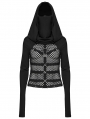 Black Gothic Punk Sexy Mesh Hooded Mask T-Shirt for Women