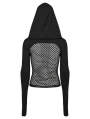 Black Gothic Punk Sexy Mesh Hooded Mask T-Shirt for Women