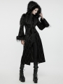 Black Retro Gothic Gorgeous Jacquard Double-Breasted Long Coat for Women