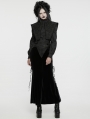 Black Retro Gothic Wide Shoulder Ruffle Long Sleeve Shirt for Women