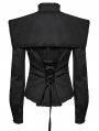 Black Retro Gothic Wide Shoulder Ruffle Long Sleeve Shirt for Women