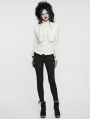 White Retro Gothic Wide Shoulder Ruffle Long Sleeve Shirt for Women