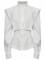 White Retro Gothic Wide Shoulder Ruffle Long Sleeve Shirt for Women