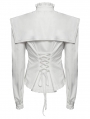 White Retro Gothic Wide Shoulder Ruffle Long Sleeve Shirt for Women