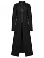 Black Gothic Punk Denim Chain Embellished Long Jacket for Women