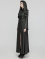 Black Gothic Texture Pleated Witch Hooded Long Coat for Women