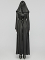 Black Gothic Texture Pleated Witch Hooded Long Coat for Women