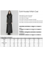 Black Gothic Texture Pleated Witch Hooded Long Coat for Women