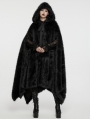 Black Gothic Faux Silver Fox Fur Winter Warm Hooded Cloak for Women