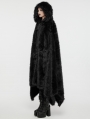 Black Gothic Faux Silver Fox Fur Winter Warm Hooded Cloak for Women