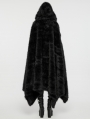 Black Gothic Faux Silver Fox Fur Winter Warm Hooded Cloak for Women