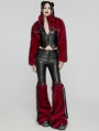 Black and Red Gothic Punk Personalized Zipper Short Fur Jacket for Women