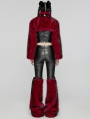 Black and Red Gothic Punk Personalized Zipper Short Fur Jacket for Women