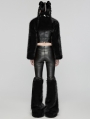 Black Gothic Punk Personalized Zipper Short Fur Jacket for Women