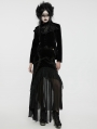 Black Retro Gothic Embroidered Stand Collar Velvet Coat for Women