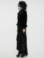 Black Retro Gothic Embroidered Stand Collar Velvet Coat for Women