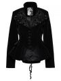 Black Retro Gothic Embroidered Stand Collar Velvet Coat for Women