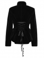 Black Retro Gothic Embroidered Stand Collar Velvet Coat for Women