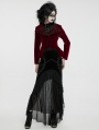 Red Retro Gothic Embroidered Stand Collar Velvet Coat for Women